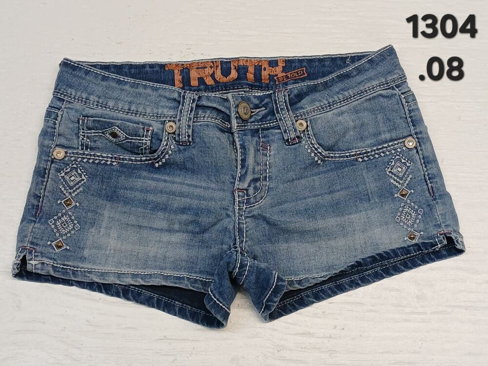 Truth Be Told (7) Honest Low Rise Blue Denim Chino Shorts
